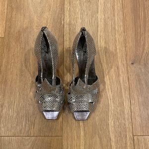 Shiny silver snake skin high heels